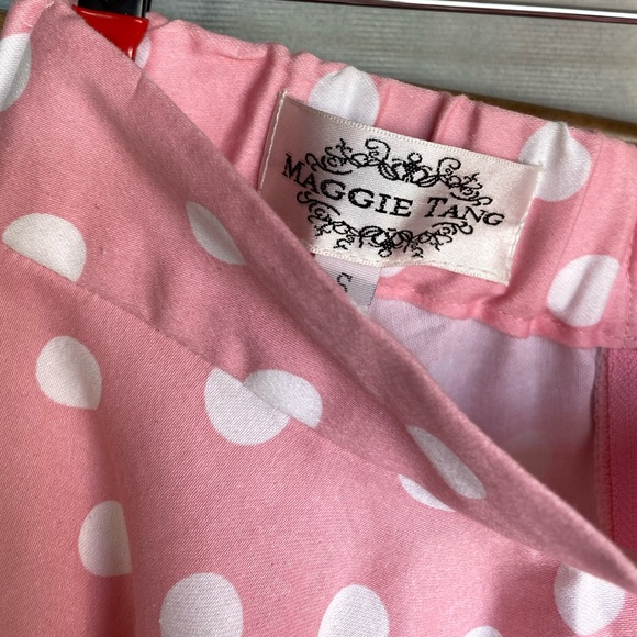 MAGGIE TANG Retro Pink Polka Dot 50s Cotton Circle MIDI Skirt w/ Zipper, Pockets - Picture 3 of 6